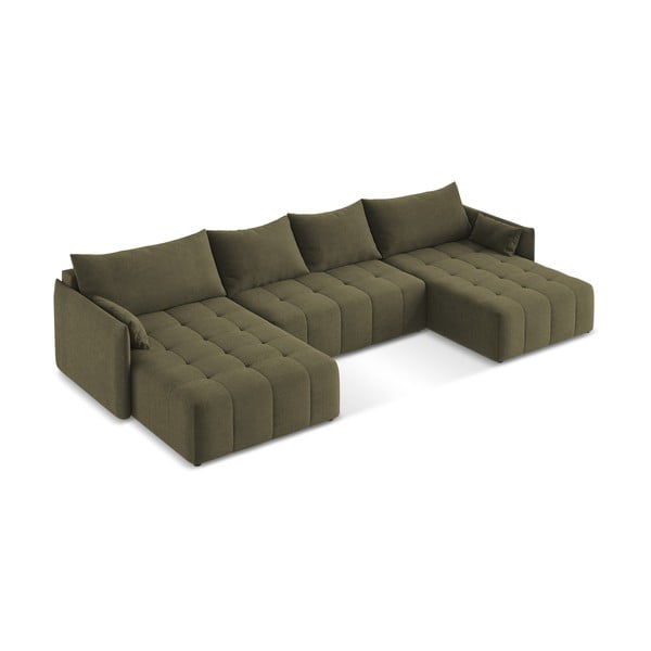 Khaki spalvos sulankstoma/su sandėliavimo vieta kampinė sofa („U“ formos) Moku – Makamii-image-3