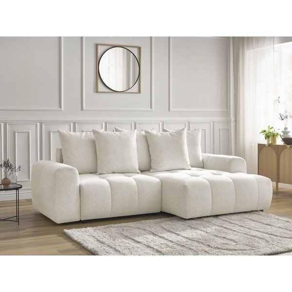 Baltos spalvos sulankstoma/su sandėliavimo vieta kampinė sofa iš šenilinio audinio (su dešiniuoju kampu/su gultu) Roxelane – Bobochic Paris-image-3