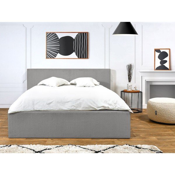 Dvigulė lova šviesiai pilkos spalvos audiniu dengta su sandėliavimo vieta su lovos grotelėmis 160x200 cm Nihad – Bobochic Paris-image-2