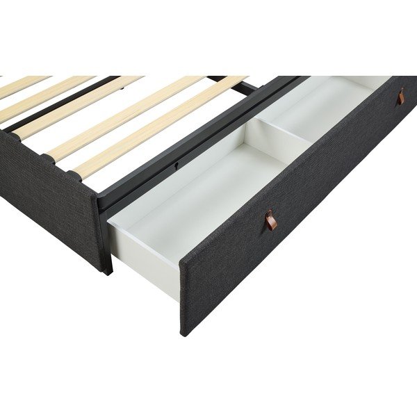 Tamsiai pilkos spalvos dvigulė lova audiniu dengta su sandėliavimo vieta su lovos grotelėmis 160x200 cm Calvi – Actona-image-4