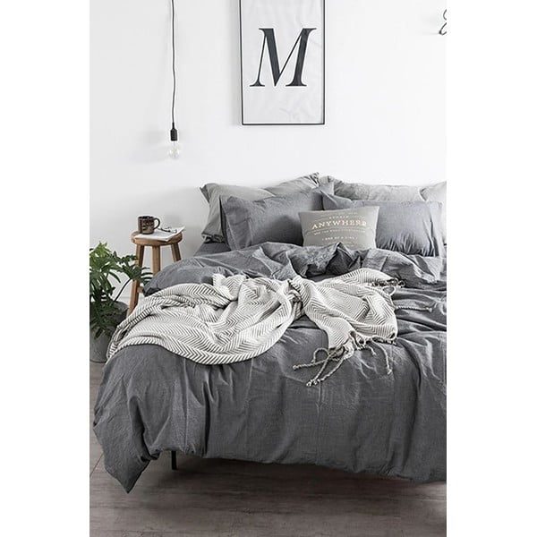 Dvigulė/itin ilga patalynė iš medvilnės pilkos spalvos su paklode/4 dalių 200x220 cm – Mila Home