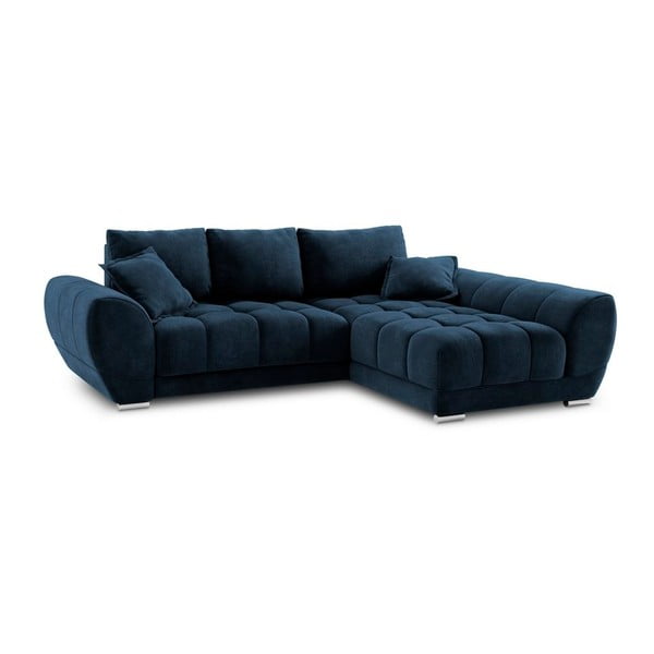 Tamsiai mėlyna aksominė kampinė sofa-lova Windsor & Co Sofas Nuage, dešinysis kampas-image-2