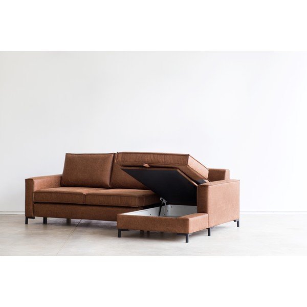 Rudos spalvos kampinė sofa-lova iš dirbtinės odos Scandic Copenhagen, dešinysis kampas-image-2