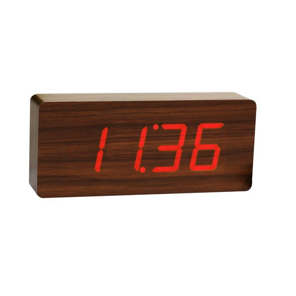 Tamsiai rudas žadintuvas su raudonu LED ekranu Gingko Slab Click Clock