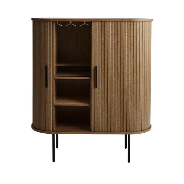 Vyno spintelė rudos spalvos iš ąžuolo su stumdomomis durimis 100x118x40 cm Nola – Unique Furniture-image-1