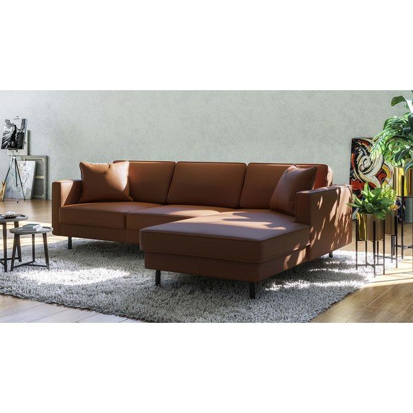 Kampinė sofa konjako rudos spalvos iš odos (su dešiniuoju kampu) Kobo – MESONICA-image-1