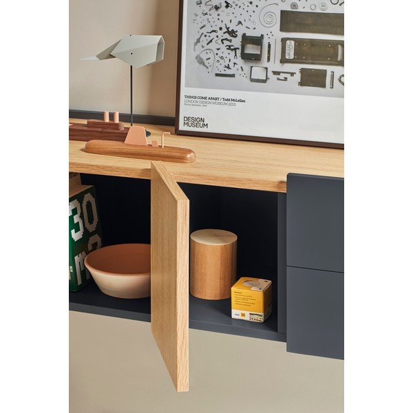 Žema šoninė spintelė antracito spalvos/natūralios spalvos iš ąžuolo 110x23 cm Otto – Teulat-image-1