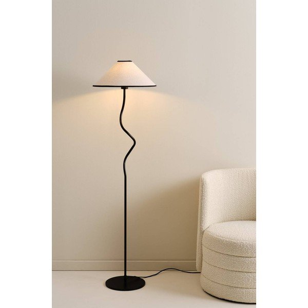 Baltos spalvos/juodos spalvos iš tekstilės pastatomas šviestuvas su pritemdymo funkcija (aukštis 148 cm) Juliet – Jotex-image-1