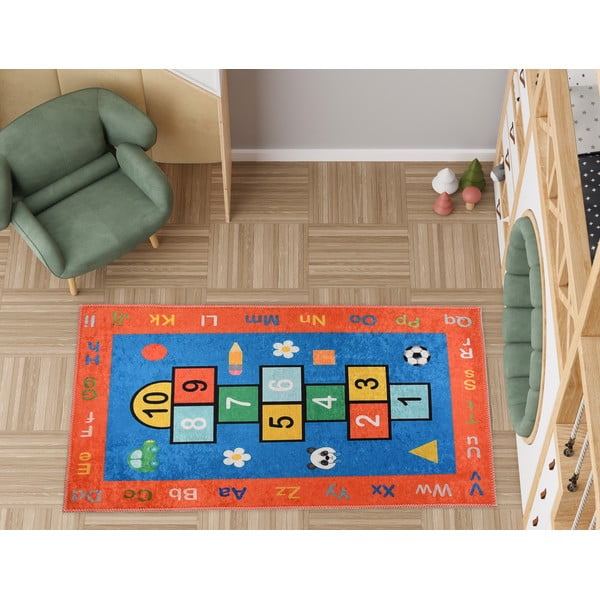 Skalbiamas oranžinės spalvos vaikiškas žaidimų kilimas 120x180 cm Hopscotch Orange – Vitaus-image-1