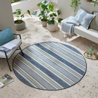 Žalsvai mėlynos spalvos apvalios formos lauko ir vidaus kilimas ø 160 cm Roma Stripe – Flair Rugs