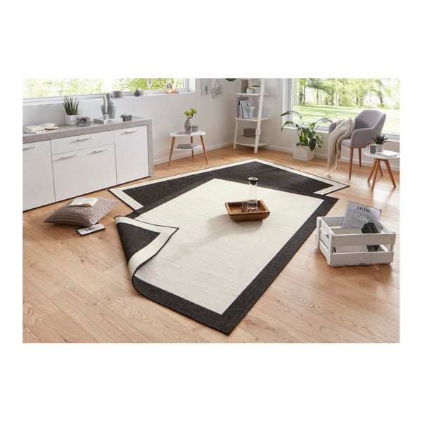 Juodos ir kreminės spalvos lauko kilimas NORTHRUGS Panama, 80 x 150 cm-image-1