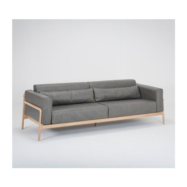 Tamsiai pilka buivolo odos sofa su ąžuolo masyvo konstrukcija Gazzda Fawn, 240 cm-image-1