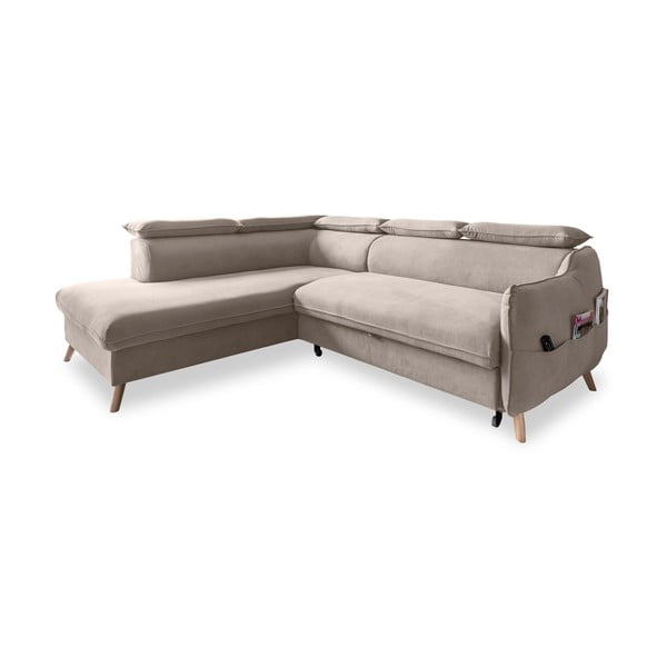 Sulankstoma kampinė sofa iš velveto smėlio spalvos (su kairiuoju kampu) Sweet Harmony – Miuform