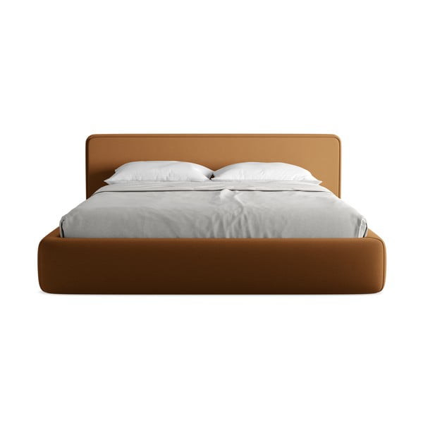 Terakotos spalvos dvigulė lova audiniu dengta su sandėliavimo vieta su lovos grotelėmis 180x200 cm Kiana – Makamii-image-4