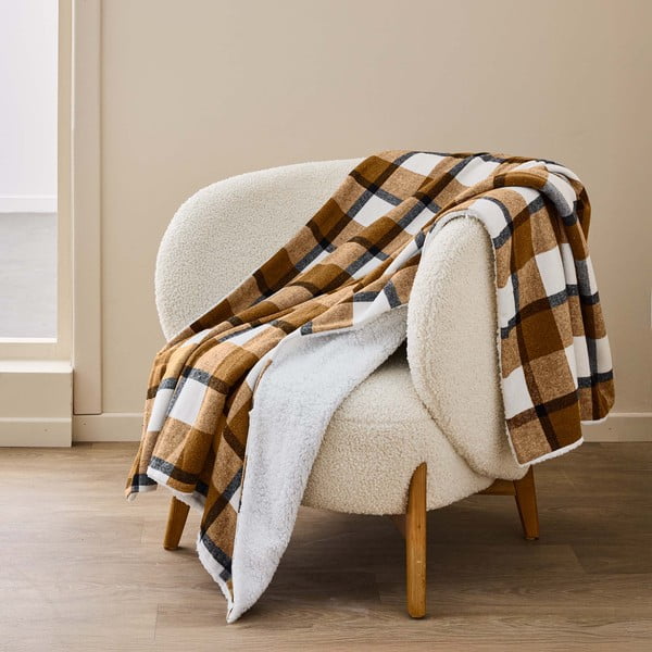 Rudos spalvos iš sherpa vilnos antklodė ir pledas 125x150 cm Ecossais – douceur d'intérieur-image-1