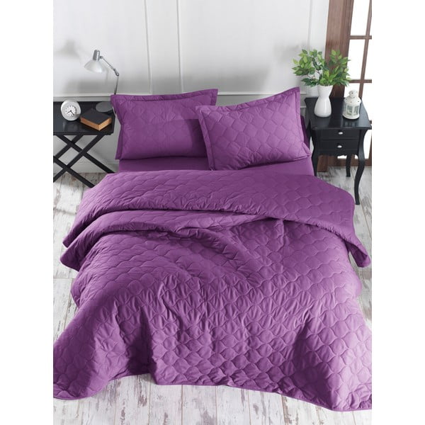 Violetinė medvilninė lovatiesė su 2 pagalvių užvalkalais EnLora Home Fresh, 225 x 240 cm