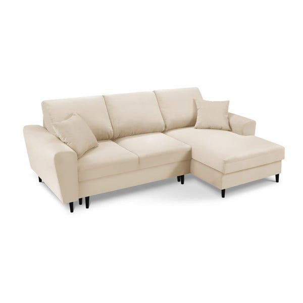 Smėlio spalvos iš kordinio velveto sulankstoma/su sandėliavimo vieta kampinė sofa (su dešiniuoju kampu/su gultu) Kyoto – Cosmopolitan Design-image-1