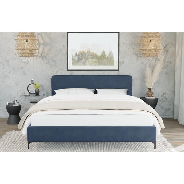 Viengulė lova tamsiai mėlynos spalvos audiniu dengta su lovos grotelėmis 90x200 cm Barker – Ropez-image-1