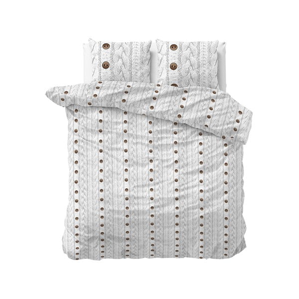 Balta flanelinė patalynė dvigulei lovai Sleeptime Knit Buttons, 200 x 220 cm