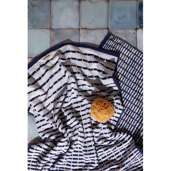 Baltos spalvos/mėlynos spalvos iš frote audinio iš bambuko mišinio vonios rankšluostis 70x140 cm Nuance – JUNA-image-1