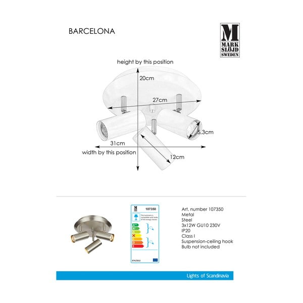 Sidabro spalvos sieninis šviestuvas "Markslöjd Barcelona Tres-image-1