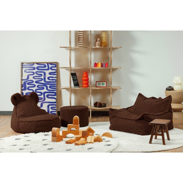 Tamsiai rudos spalvos vaikiškas pufas iš boucle Warm Hazel – Wigiwama-image-2