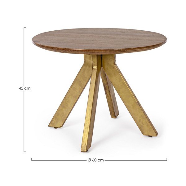 Auksinės spalvos/tamsios natūralios spalvos iš mango masyvo apvalios formos kavos staliukas ø 60 cm Sherman – Bizzotto-image-2