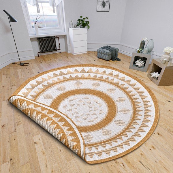 Apvalios formos lauko kilimas ochros spalvos/baltos spalvos ø 140 cm Jamaica – NORTHRUGS-image-1