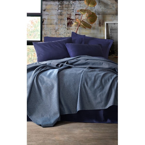 EnLora Home Deportes Tamsiai mėlynas lovos užvalkalų, paklodžių ir pagalvių užvalkalų rinkinys, 160 x 235 cm
