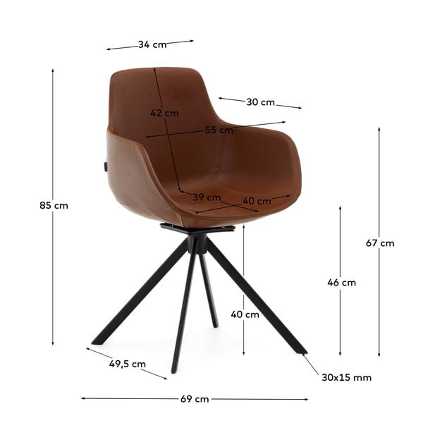 Konjako rudos spalvos iš audinio valgomojo kėdžių komplektas su porankiais 2 vnt. Tissiana – Kave Home-image-4