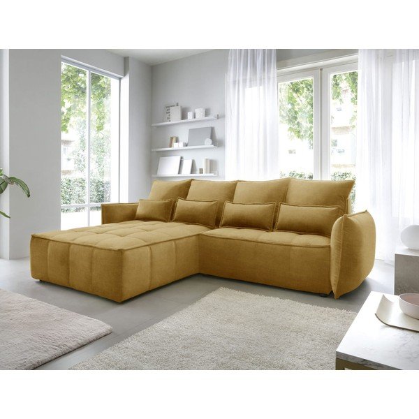 Geltonos spalvos iš velveto sulankstoma/su sandėliavimo vieta kampinė sofa (su kairiuoju kampu/su gultu) Campo – ELTAP-image-1