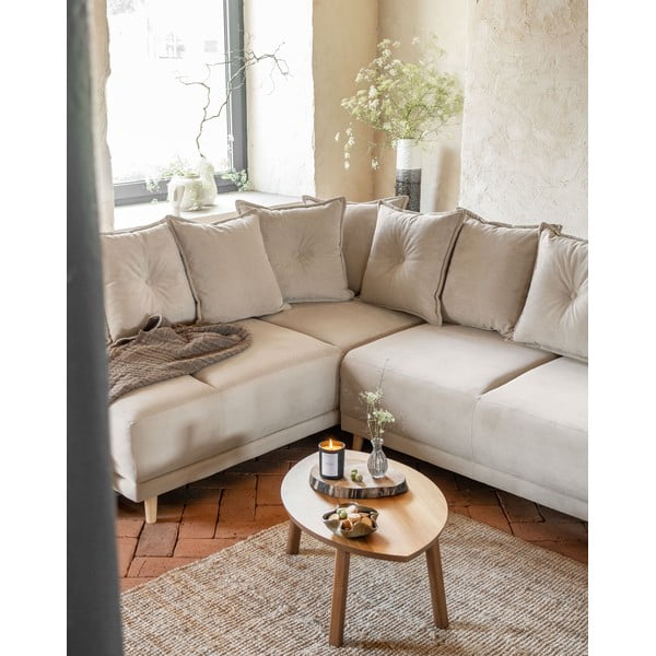 Sulankstoma kampinė sofa iš kordinio velveto smėlio spalvos (su kairiuoju kampu/„U“ formos) Lazy Lukka – Miuform-image-3