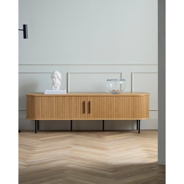 TV spintelė natūralios spalvos iš ąžuolo 56x180 cm Nola – Unique Furniture-image-1