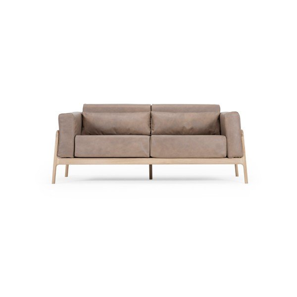 Šviesiai ruda buivolo odos sofa su ąžuolo masyvo konstrukcija Gazzda Fawn, 180 cm
