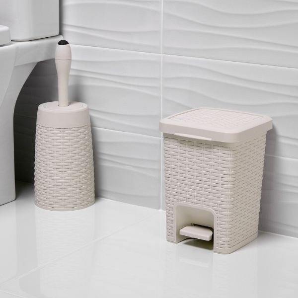 Kreminės spalvos vonios kambario šiukšliadėžė su pedalais Addis Rattan Pedal Bin Calico, 6 l-image-1