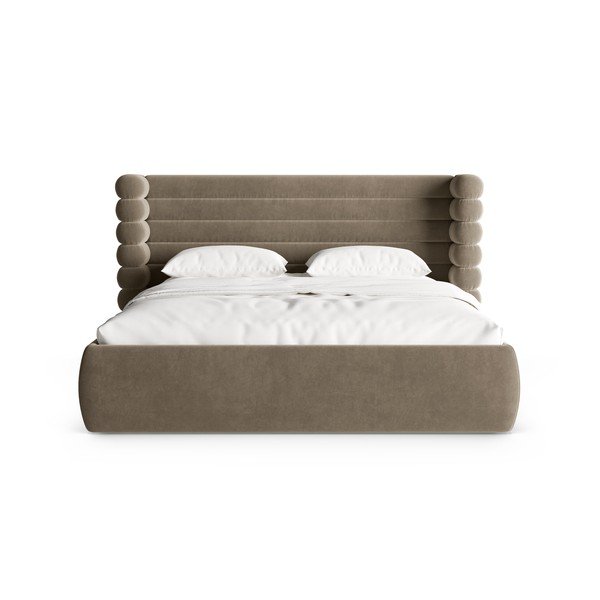 Taupe spalvos dvigulė lova audiniu dengta su sandėliavimo vieta su lovos grotelėmis 200x200 cm Mount – Micadoni -image-4