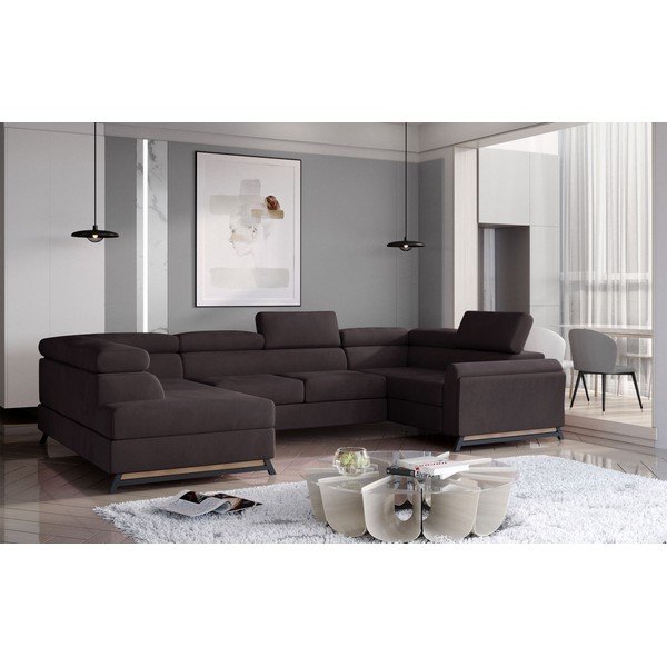 Tamsiai rudos spalvos iš velveto sulankstoma/su sandėliavimo vieta kampinė sofa (su kairiuoju kampu/„U“ formos) Escada – ELTAP-image-1
