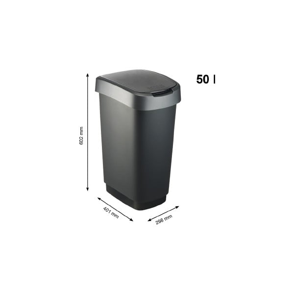 Iš plastiko šiukšliadėžė juodos spalvos/sidabrinės spalvos 50 l Twist – Rotho-image-2
