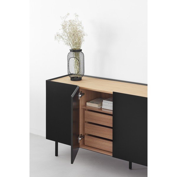 Žema šoninė spintelė juodos spalvos iš ąžuolo 165x78 cm Arista – Teulat-image-2