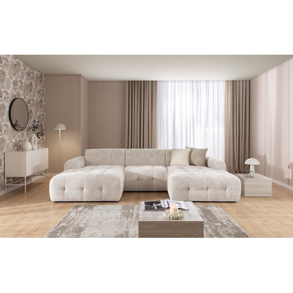 Kreminės spalvos kampinė sofa („U“ formos/su gultu) Melva – Ropez-image-2