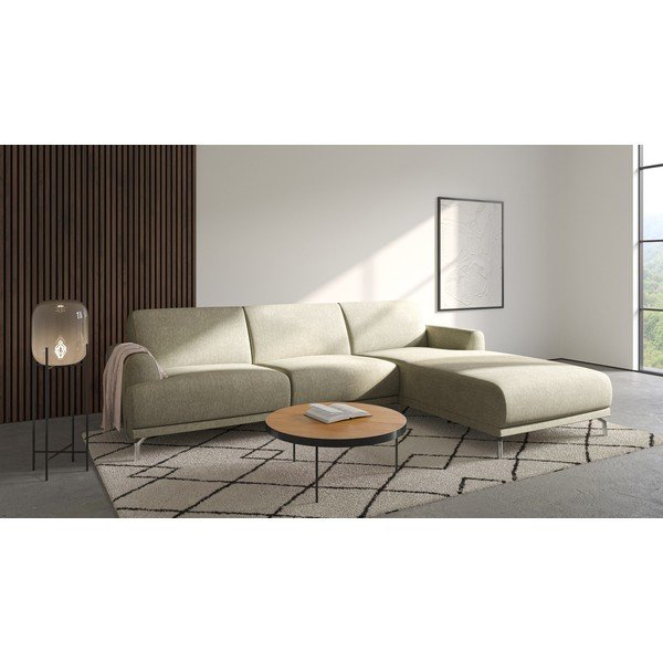 Šviesiai smėlio spalvos kampinė sofa MESONICA Puzo, dešinysis kampas-image-1