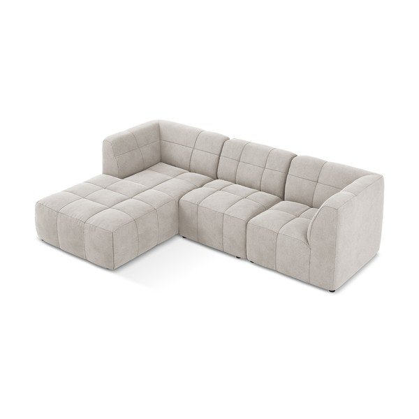 Smėlio spalvos kampinė sofa iš velveto (su kairiuoju kampu/su gultu) Aloha – Makamii-image-3