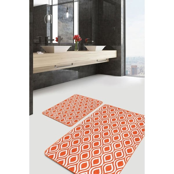 Oranžinės spalvos iš velveto vonios kilimėliai 2 vnt. 60x100 cm – Mila Home-image-1