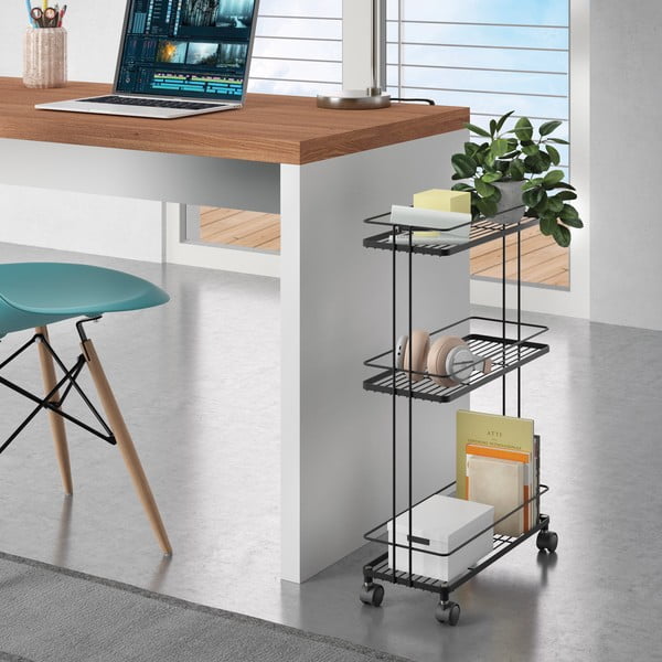 Matinės juodos spalvos iš plieno lentyna ant ratukų 38x62x16 cm Lava – Metaltex-image-3