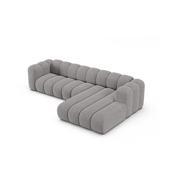 Pilkos spalvos kampinė sofa iš šenilinio audinio (su dešiniuoju kampu/su gultu) Lupine – Micadoni -image-2