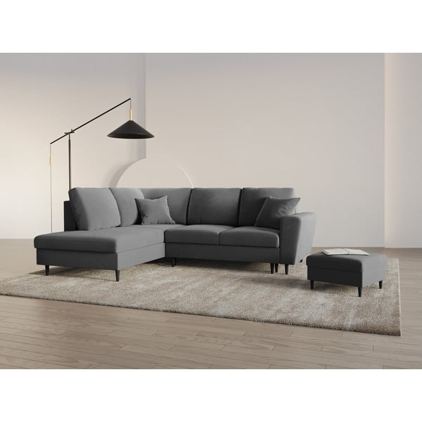 Šviesiai pilkos spalvos iš velveto sulankstoma/su sandėliavimo vieta kampinė sofa (su kairiuoju kampu/„L“ formos) Kyoto – Cosmopolitan Design-image-1