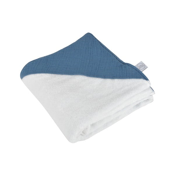 Iš muslino vaikiškas rankšluostis su gobtuvu mėlynos spalvos 75x75 cm – Bébé Douceur