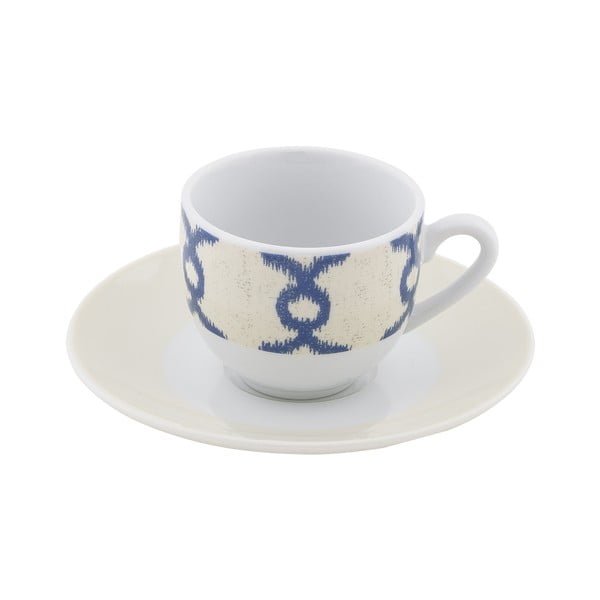 6 smėlio-mėlynos spalvos porcelianinių puodelių rinkinys su lėkštutėmis Villa Altachiara Papavero