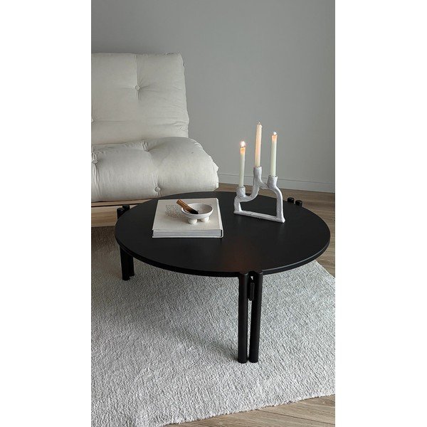 Apvalios formos kavos staliukas iš pušies masyvo juodos spalvos ø 80 cm Sticks – Karup Design-image-4
