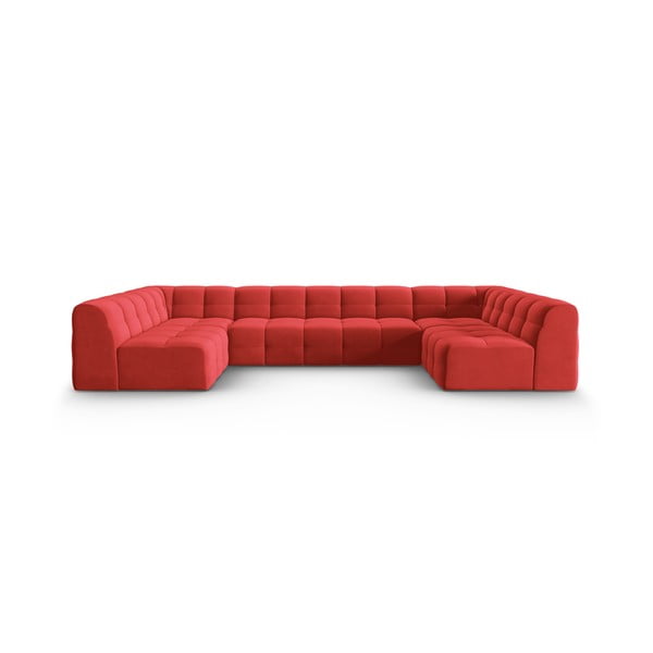 Raudono aksomo kampinė sofa (U formos) Kendal - Micadoni Home